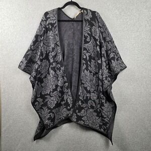 Soft Surroundings Kimono Poncho Womens One Size Black Floral Knit Open Front